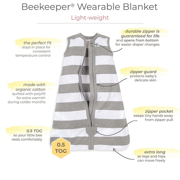 Burt’s Bees baby beekeeper wearable blanket sleep sack 0-6 12-18 months - Picture 8 of 8